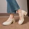 Krazing Pot Microfiber Round Toe Thick Med Heels Spring Summer Shoes Big Size 43 Circle Button Women Platform Pumps