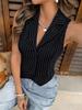 Elegant V-neck Striped Sleeveless Slim-fit Vest for Women - Summer 2026 Fashion