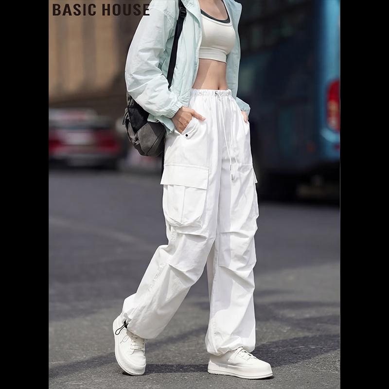 Basic House Women s White High-Waist Cargo Straight-Leg Pants M
