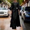 Langer Faltenrock Damen Damen Satin Fledermausärmel Maxikleid, Strassakzent Rundhalsausschnitt Leichtes Sommerkleid Abendparty A-Linie