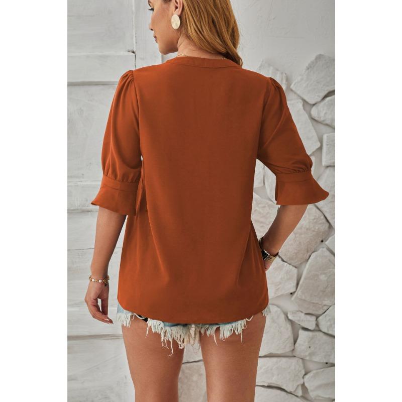 Sommer Damen T-Shirt Einfarbig V-Ausschnitt Halbarm Bequem Atmungsaktiv Lässiges Oberteil