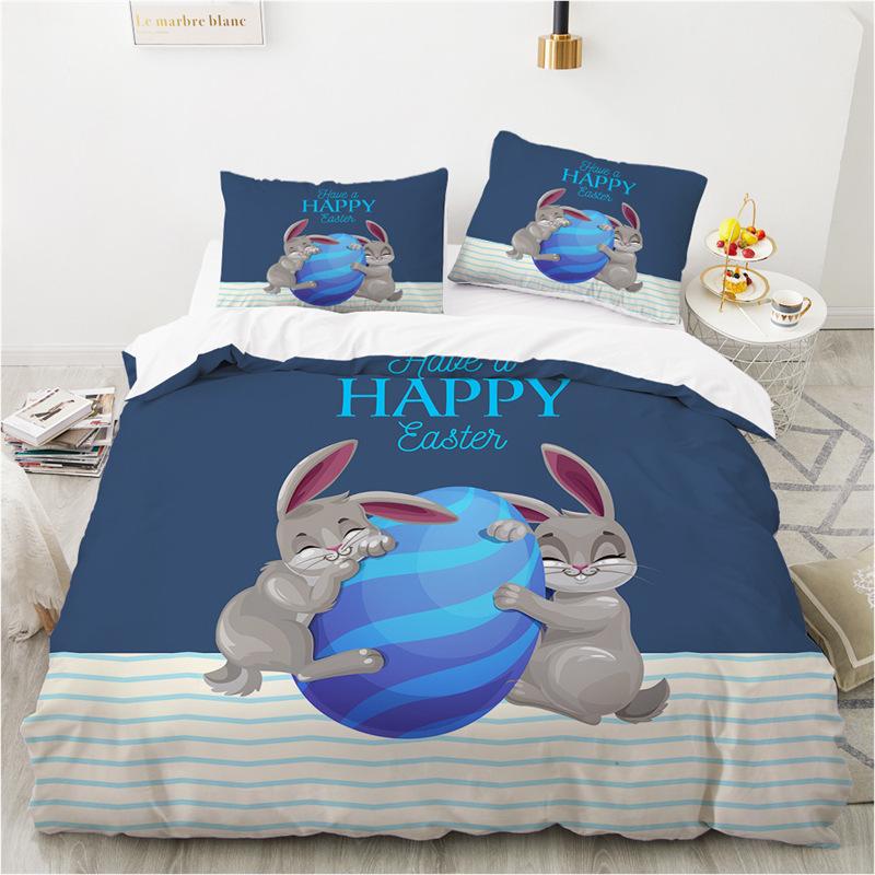 Easter Eggs Bedding Collection King Queen Size Cartoon Rabbit Duvet Cover With Pillowcase For Kids Adults As Greetings And Presents