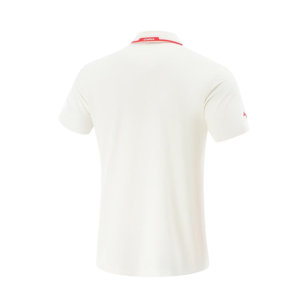 Li Ning Fitness Series Gespleißtes Weiches Bequemes Atmungsaktives Vielseitiges Kurzarm-Poloshirt Herrenoberteile Champagner-Weiß APLV525-1