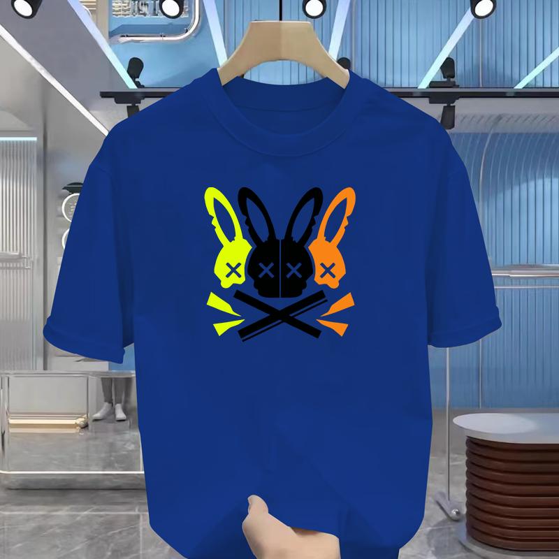 Men's 100% Cotton Summer Loose Fit Large Rabbit Skull Graphic Printed Slim Fit Casual Sports Round Neck Short Sleeved T-shirt