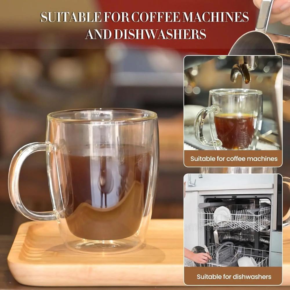 Doppelwandiger Kaffeebecher (4er-Packung) 16oz transparenter Becher mit Henkel, isoliert, für Cappuccino, Tee, hitzebeständiger Latte-Becher