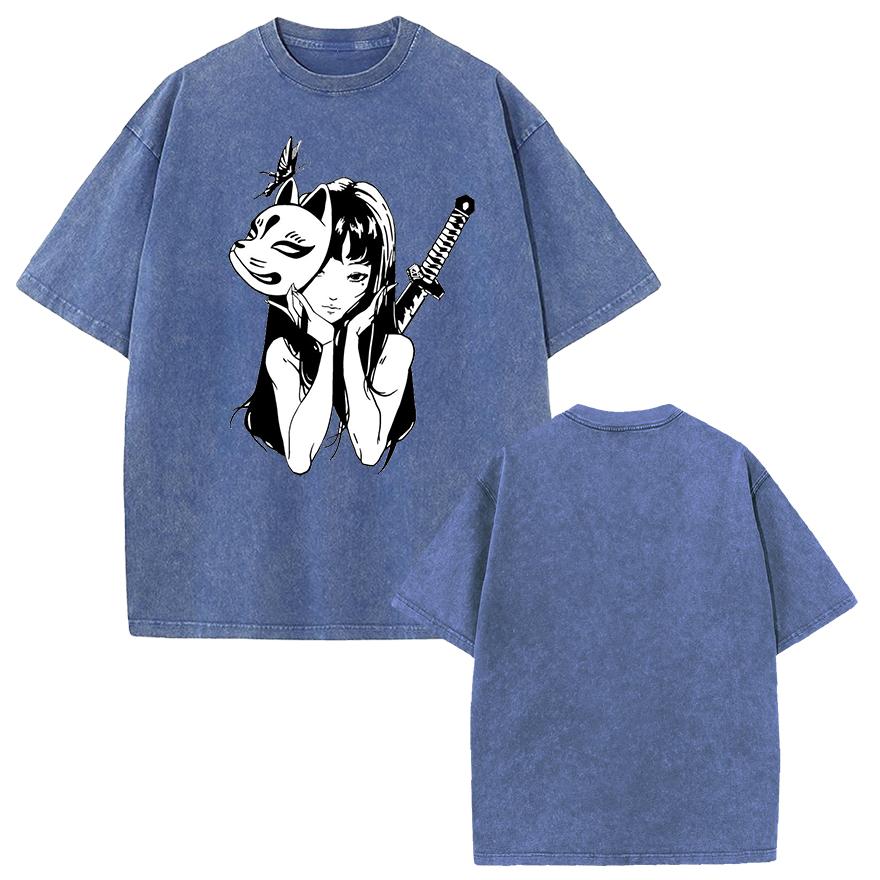 Tomie Manga Graphic Tshirt Vintage Washed Fashion Oversized T Shirt Summer Casual Short Sleeve Tees Cotton Men Women Clothing