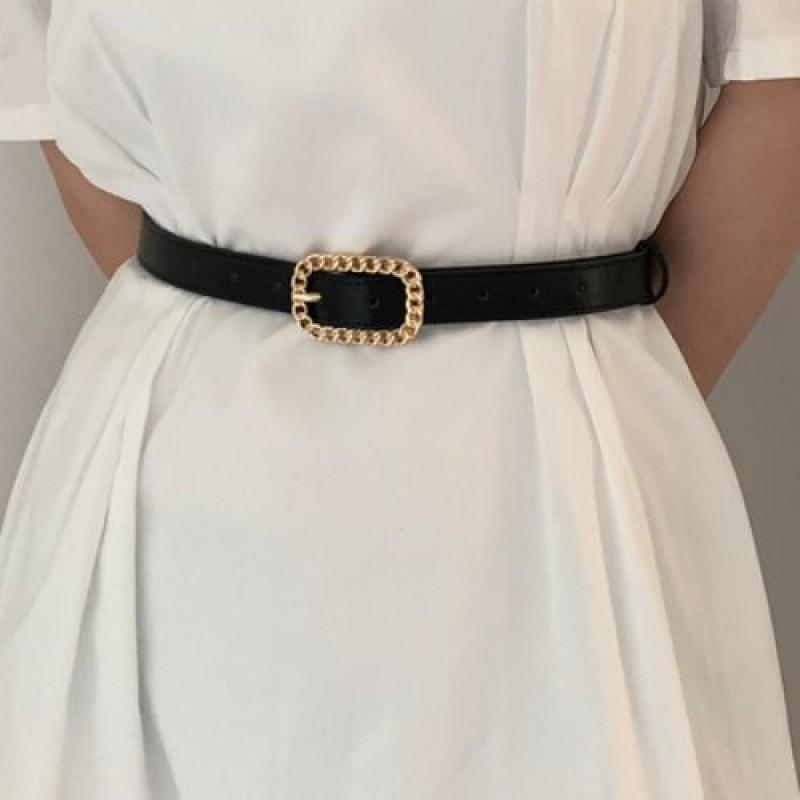 Chic Minimalist Ladies Pu Chain Rectangle Buckle Vintage Waist Belt For Dresses