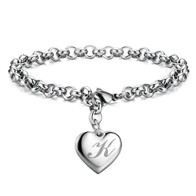 925 Sterling Silber Fein 26 Buchstaben Damen Herren Kette Armband Charm Herz Niedlich Hochzeit Persönlichkeit Schmuck Dame Geschenk Party 20cm