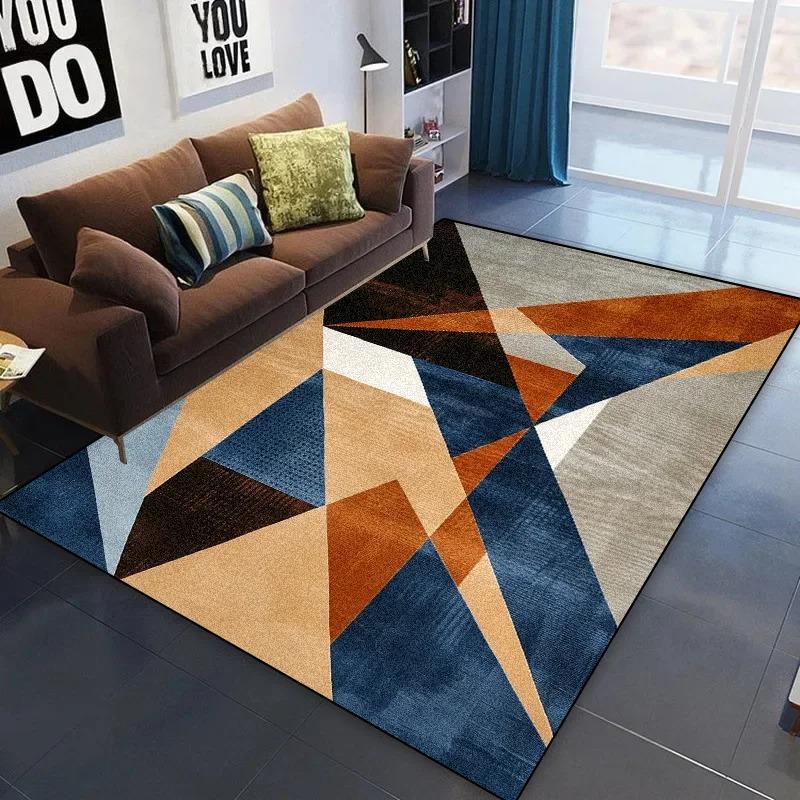 Nordic Abstract Geometric Area Rug Orange Black Large Carpet for Living Room Soft Non-Slip Washable Floor Mat Home Decor