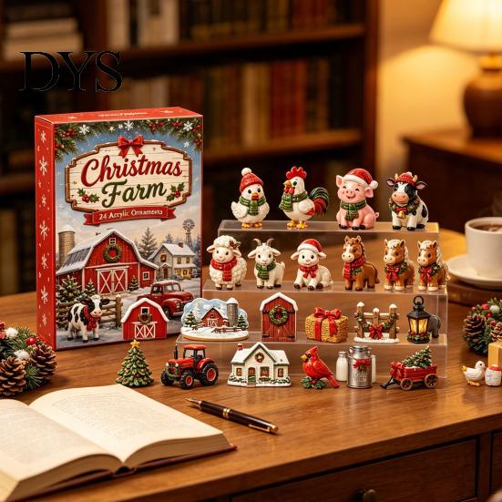 Christmas Party Favors 2026 Farm Advent Calendar, 24 Day Countdown Box with 2D Acrylic Room Decor Animal Ornaments, Festive Tree Hanging for