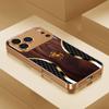 Quilted Gold Horse Electroplated Golden Phone Case For iPhone 18 17Air 17 16 15 14 13 12 11 Pro Max Plus 16E XR 7 8 Glass Cover