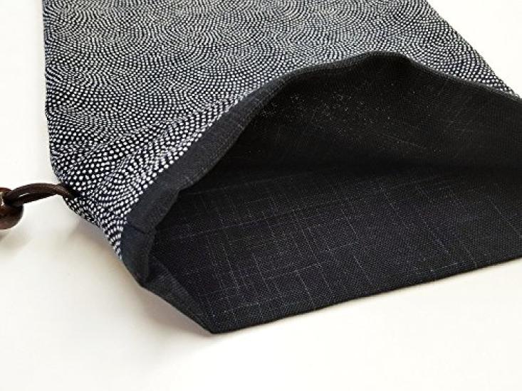 Handmade Workshop FUJITA Drawstring Bag with Japanese Shark Skin Komon x Made in Goshuincho Stamp Book Holder Liner, Pattern, Black, Japan, Bag/Shrine