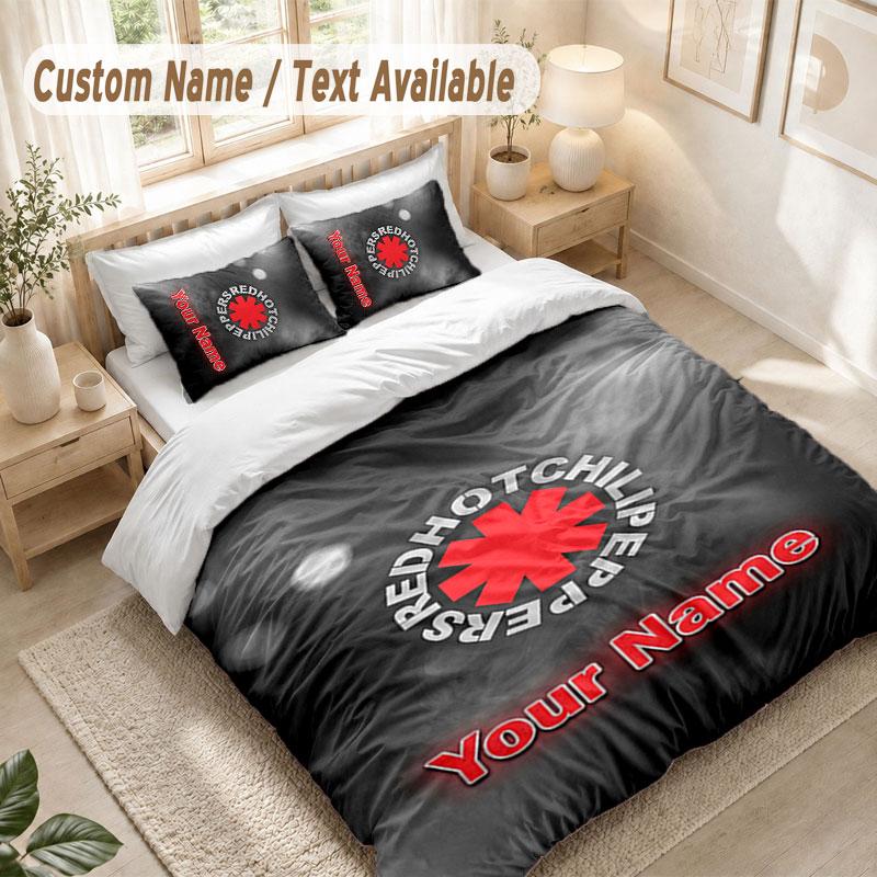Custom Name Bedding Set 3 PiecesRed Hot Chili Peppers Print Duvet Cover + 2 Pillowcases Soft Bed Decor