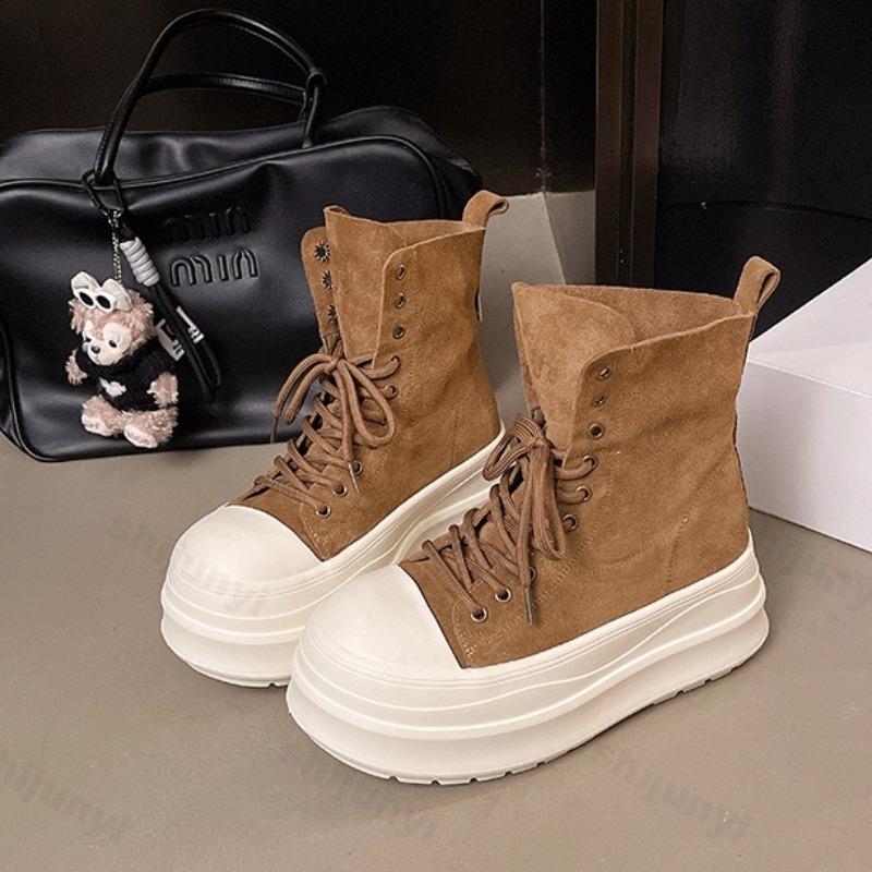 Vintage Thick Soled High Top Casual Canvas Shoes for Women  Autumn Fashion Trend Versatile Comfortable Platform Short Boots