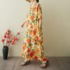 Real summer new color vacation style travel V-neck retro long dress covering meat cotton and linen dress women's clothing