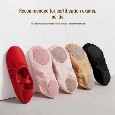 Girls' No-Tie Soft-Sole Ballet Dance Shoes for Chinese Dance Practice