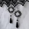 Gothic Victoria Silver Color Rose Garland Teardrop-shaped Black Crystal Pendant Dangle Earrings for Women Temperament Jewelry