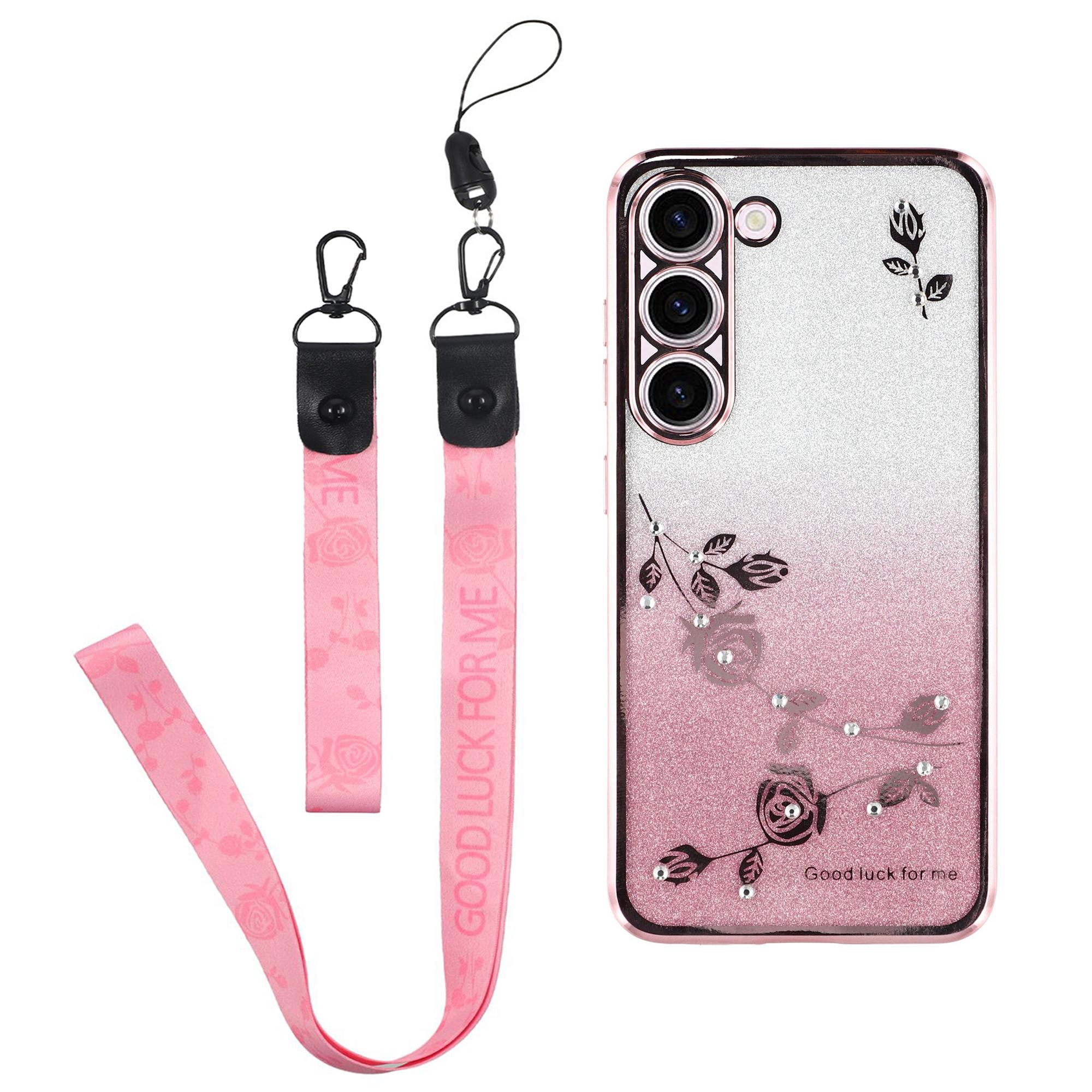 

KADEM For Samsung Galaxy S22 5G Case Glitter Phone TPU Cover with Strap Rose Gold