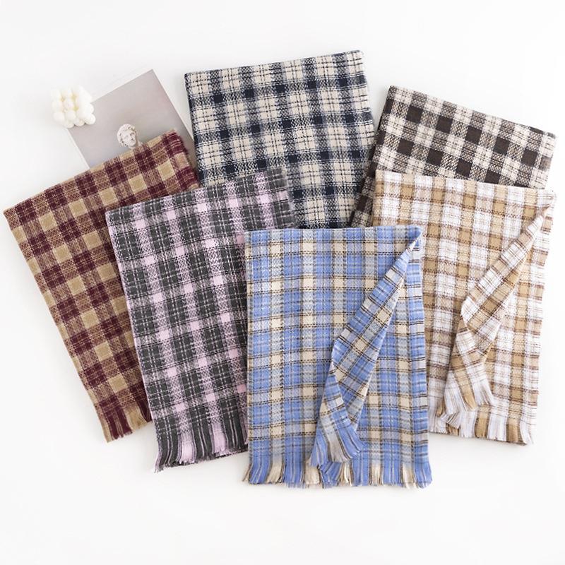 New Korean Style Imitation Cashmere Scarf with High End Atmosphere for Women Autumn and Winter Plaid Scarf and Winter Shawl Dual Use