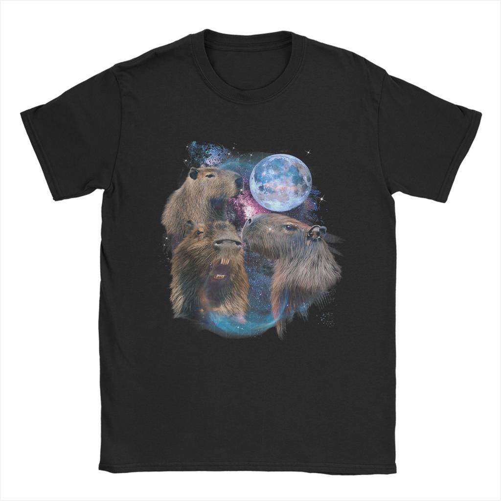 3 Moon Capybara Funny Capibara Rodent Animal Lover Cotton TShirt For Unisexs Summer T Shirts O Neck Tee Shirt Clothing