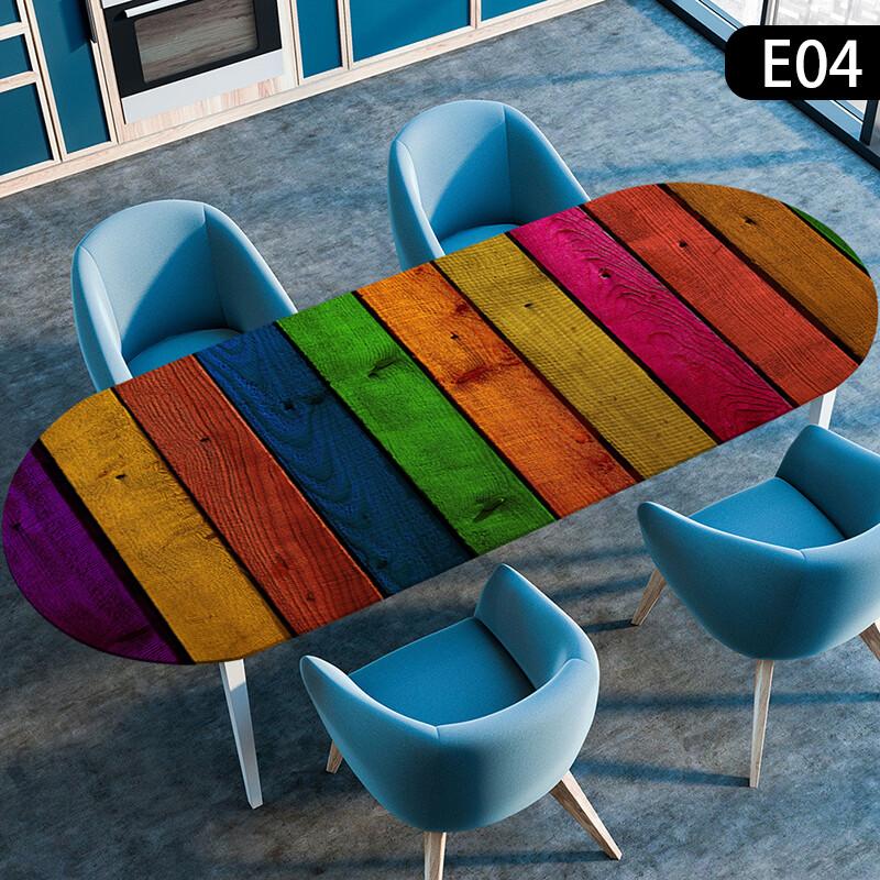 1PC Waterproof Oval Elastic Tablecloth Wooden Plank Texture Style Dining TableCloth Kitchen Dining Wedding Party Decoration