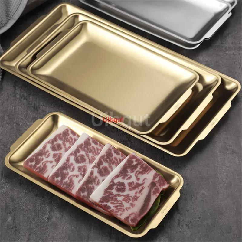 304 gold golden Stainless Steel Food Storage Trays BBQ Sushi Flat Dish Bread Pastry Baking Pan Kitchen Fruit Vegetable Plate