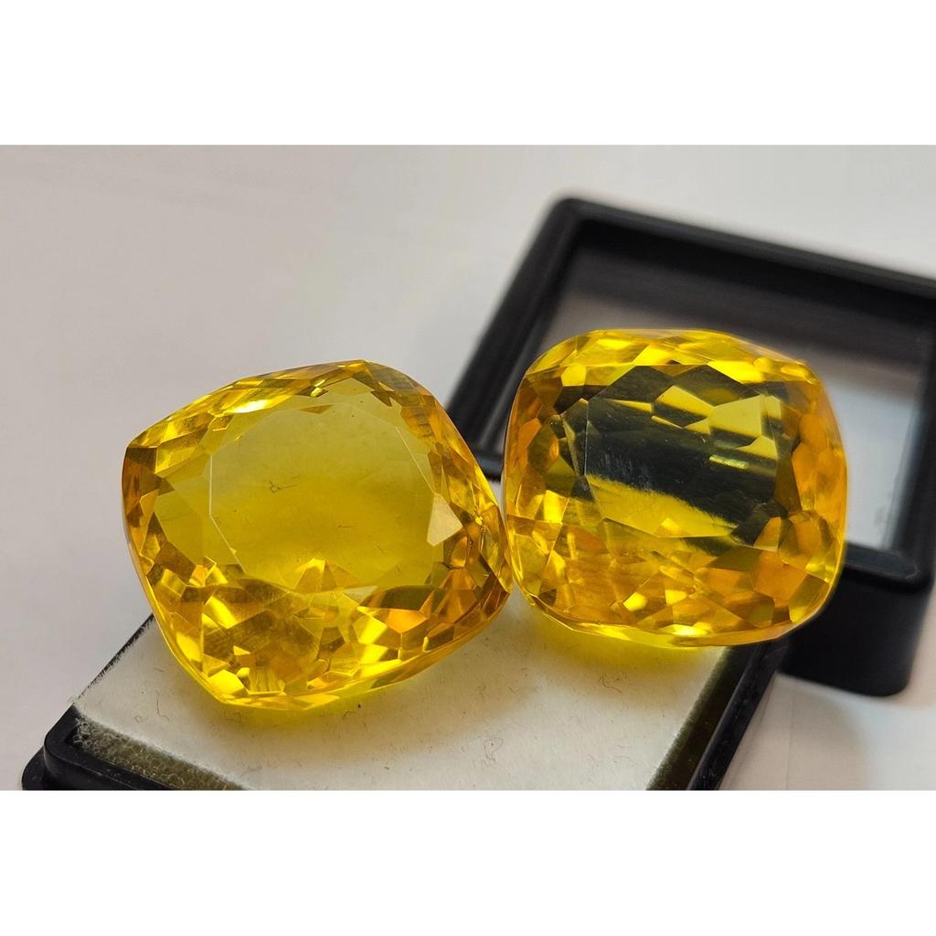 Citrine Yellow Perfect For Earring 40+ Ct Cushion Cut Pair Fabulous Gemstone