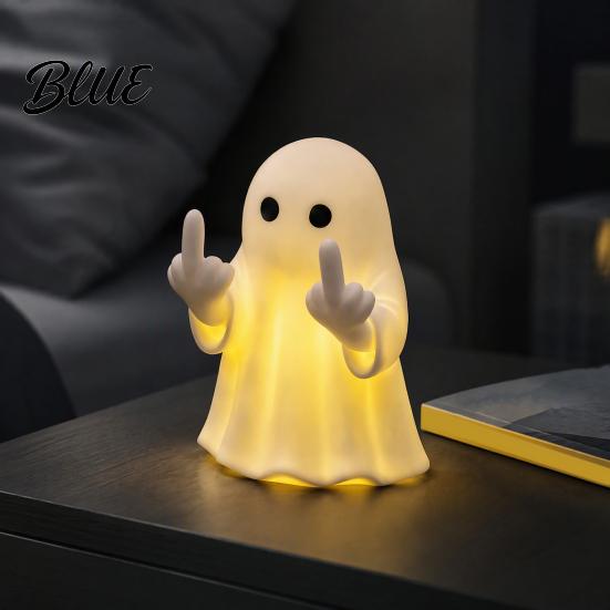 Unique Mystery Home Accent Halloween Ghost Lamp Cute Middle Finger Ghost/Reading Book Night Light Funny Ambient Bedside Lighting Spooky Figurine for