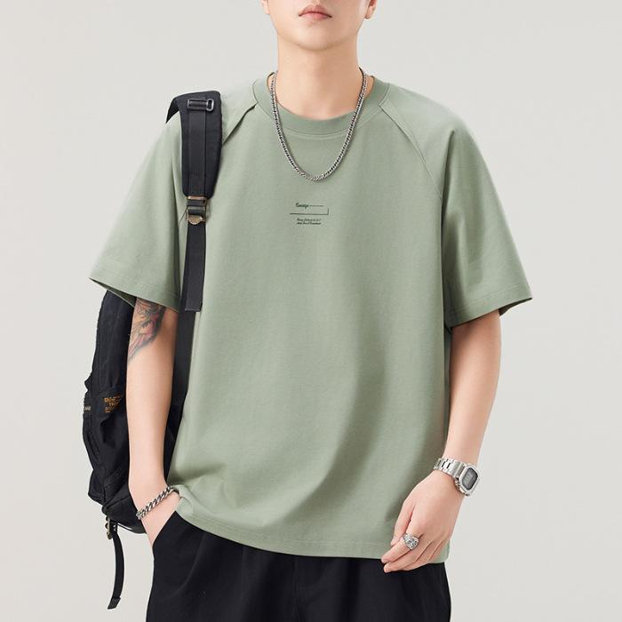 300g Heavy Short-sleeved T-shirt for Men's Summer New Solid Color T-shirt Retro Five-point Sleeve Loose