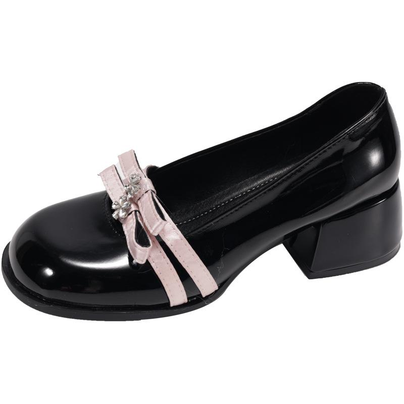 Thick heel retro Mary Jane shoes women's 2025 summer new bow Japanese jk versatile light mouth small leather shoes with skirt