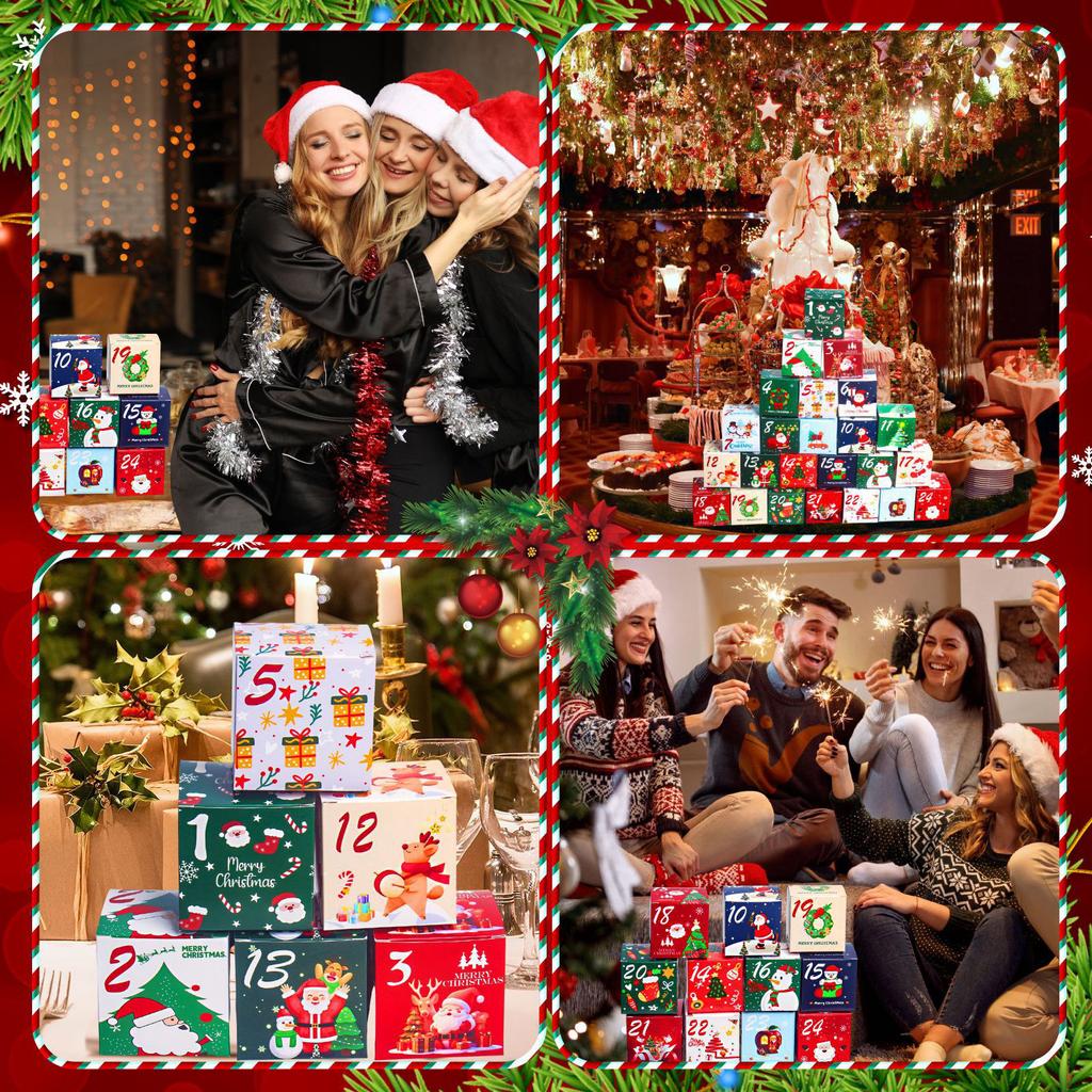 24pcs Countdown To Christmas Countdown Number Candy Box Gift Box Christmas Party Decoration Box Paper Box Gift Box