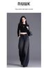 Spring 2026 Black High-Waisted Wide-Leg Striped Jeans for Women - Versatile Loose Fit for Pear-Shaped Figures