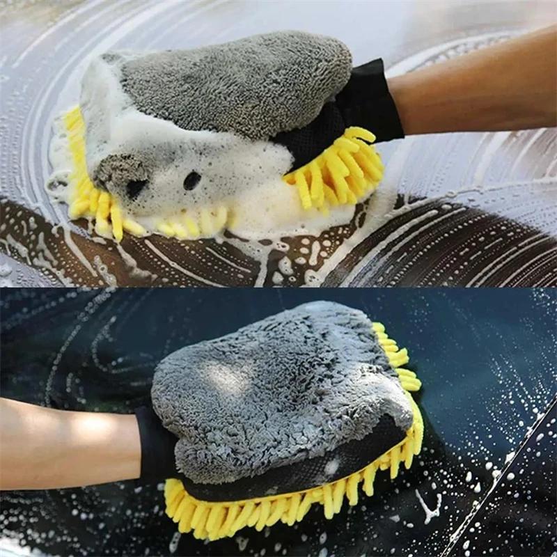 1 Stück Autowaschhandschuhe Wasserdichte Mikrofaser-Chenille-Handschuhe Auto-Reinigungshandschuh Detailbürste Autopflege Beidseitiger Handschuh