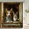 Lovely Cat and Dog Animal Shower Curtain Country Scenery Cats and Dogs Printing Bathroom Curtain With Hooks Home Decor Curtain