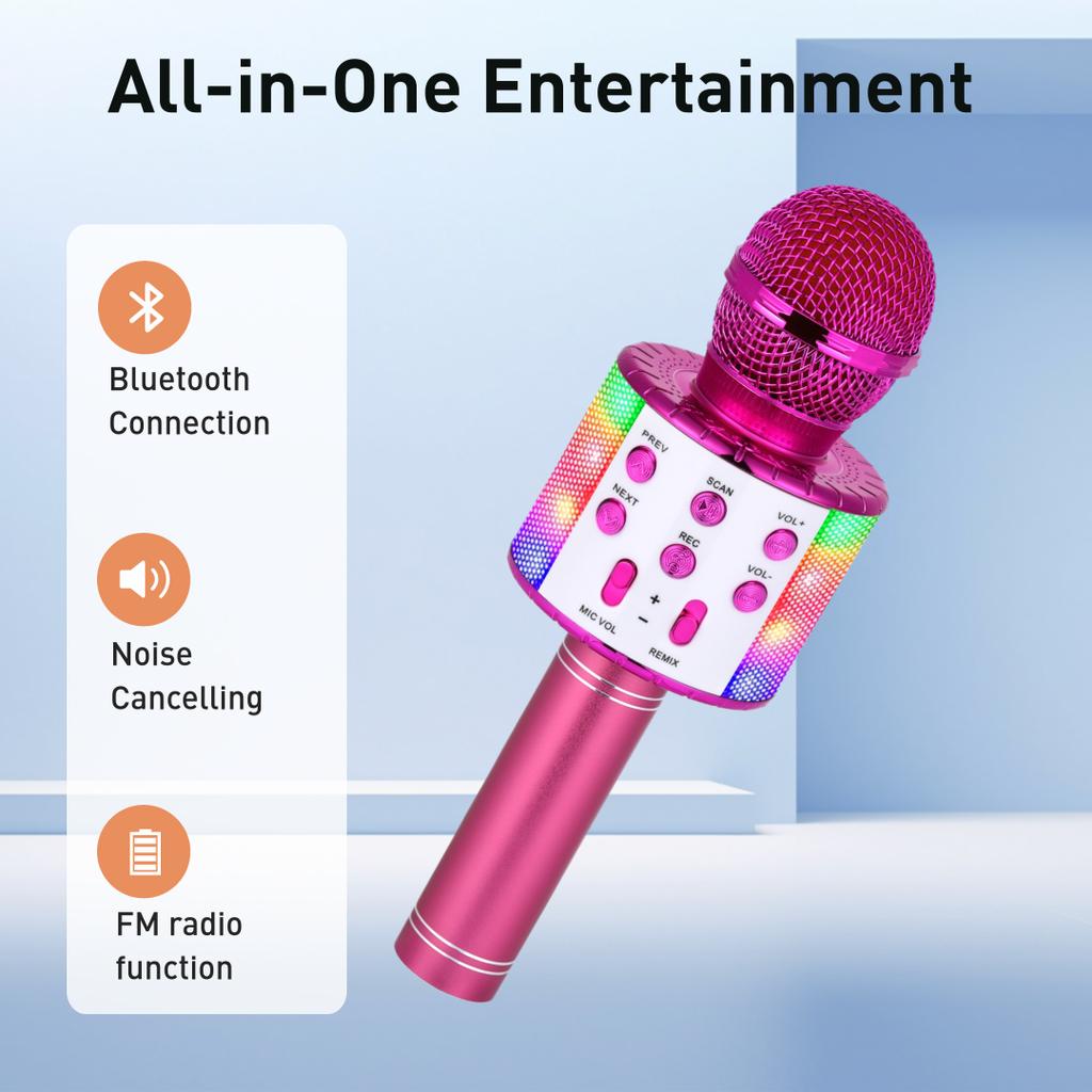 Karaoke Microphone for Kids & Adults - Bluetooth Microphones Singing Mic with Disco Lights, Portable Karaoke Player for Gifts
