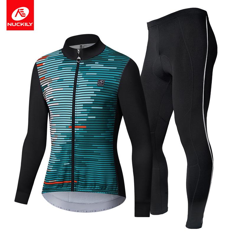 

Men s Long Sleeve Fleece Cycling Suit - Spring/Autumn Warm Set with Outdoor Road Bike Pants Small