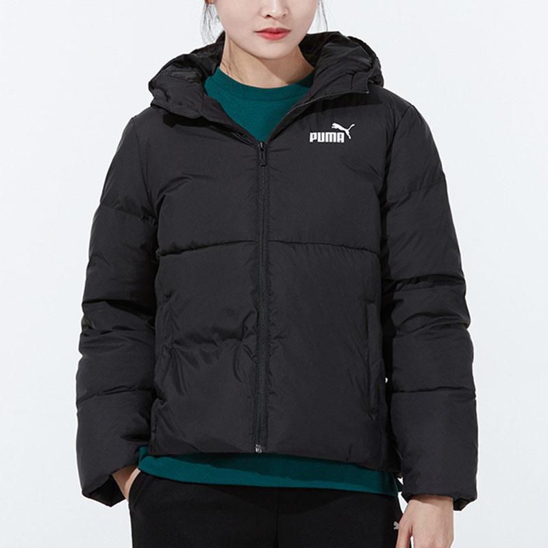 Puma Essentials Down Jacket Logo Solid Color Warm Hooded Coat Women Jacket Black 848173-01