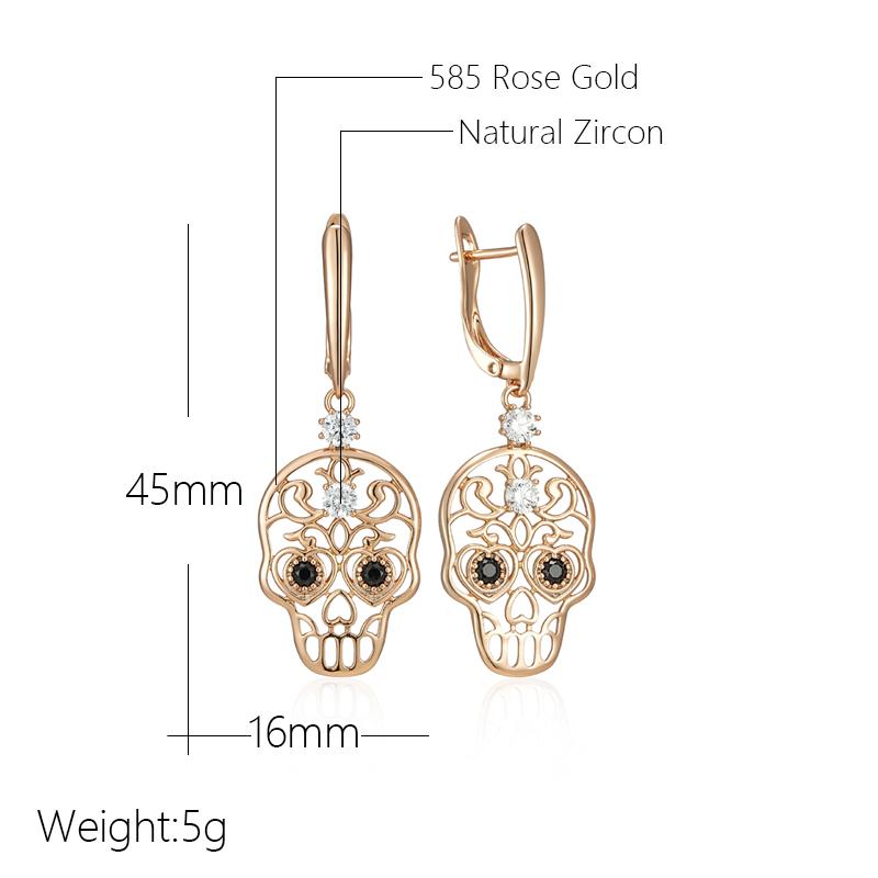 Kienl   Rose Gold Color Skull Punk Big Drop Earring For Women Glossy Natural Zircon Accessories Trend Daily Jewelry