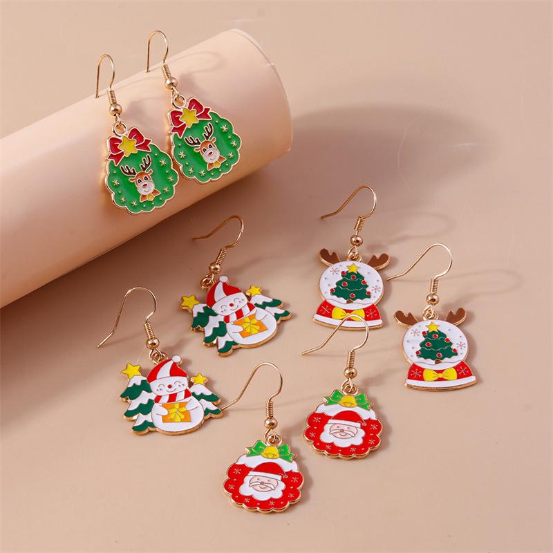Cute Christmas Tree Drop Earrings Women Girls Elk Snowman Santa Claus Earrings X'mas New Year Party Jewelry Gifts