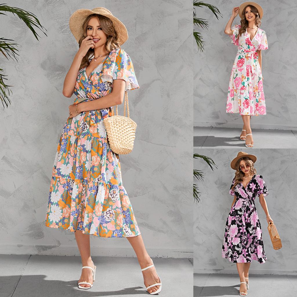 2025 New Fashion Trend Dresses Spring Summer Printed Waist Dresses Fashion Women's