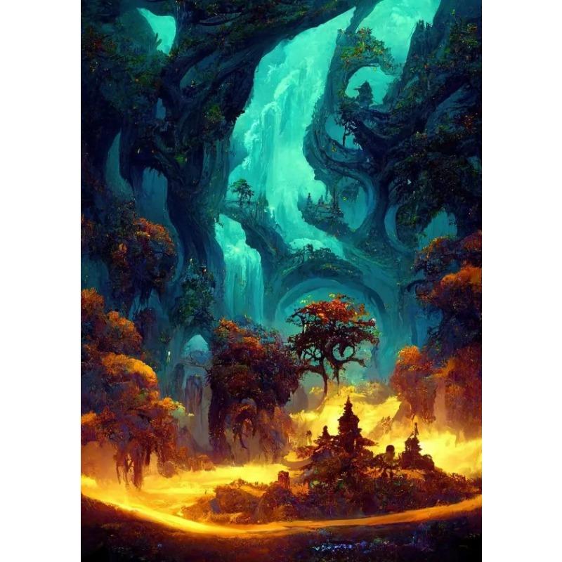 Surrealism Fantasy World Magic Skeleton Castle Poster and Prints Canvas Painting Wall Art Pictures for Room Home Decor Gift