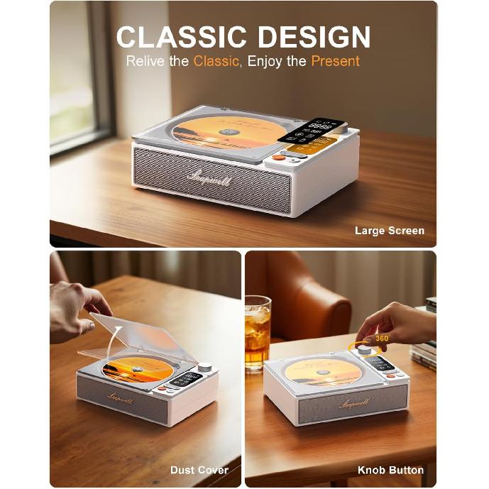 Reproductor de CD Portátil Bluetooth de Escritorio para el Hogar con Altavoces Recargable Pequeño Reproductor de CD Retro con Pantalla LCD Óptico USB