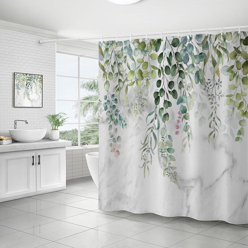 

Водонепроницаемая занавеска для душа с изображением растений из мрамора, напечатанная на 3D-принтере, устойчивая к плесени, не требующая проколов для ванной комнаты. xf33; 180*180
