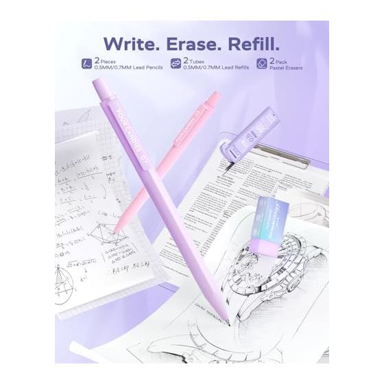 Four Candies Purple Stationery Set with Gel Pens, Correction Tape, Pastel Highlighters, Mechanical Pencil, Sticky Notes & Index Tabs - Study
