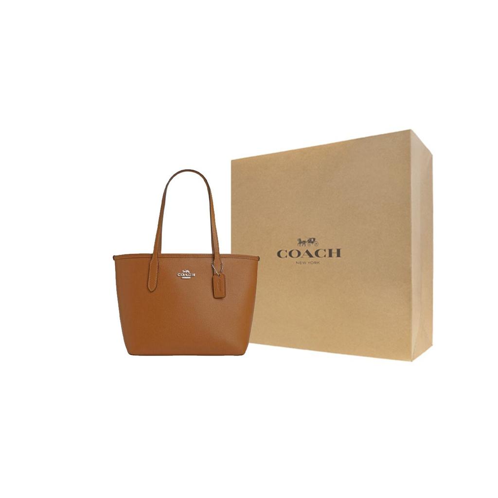 Coach City 23 Metallic Logo Magnetic Closure Leather Tote Bag Women Tote Brown CT859-SVQD