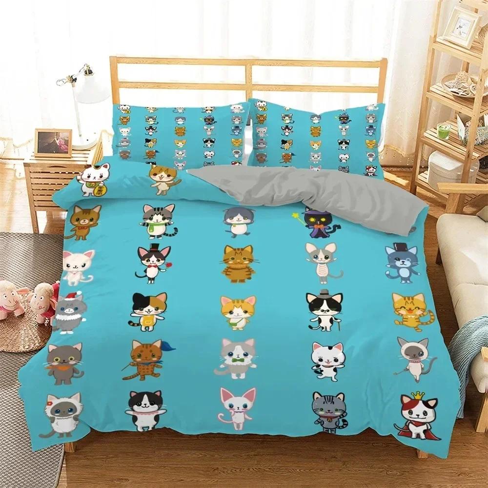 

Комплект постельного белья с изображением мультяшного кота, детский пододеяльник с изображением милого котенка, разноцветный пододеяльник с изображением животных, покрывало King Twin Queen из полиэстера 70x133cm 2pcs