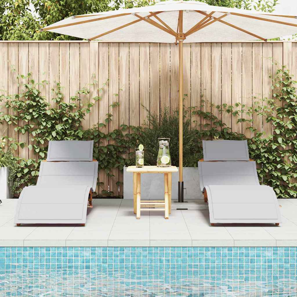 Sun Lounger with Cushions 2 Pcs Light Grey Solid Acacia Wood
