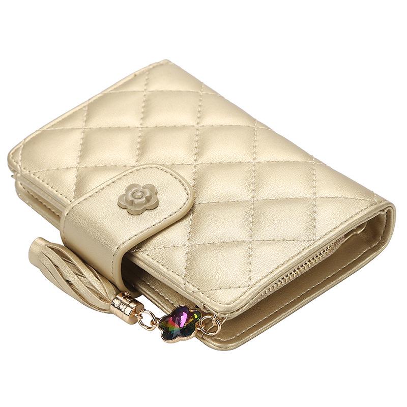 Women's Fashion Short Rhombus Wallet Pu Leather Tassel Zipper Card Holder Ladies Multi-card Coin Purse