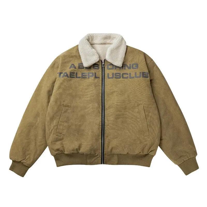 

Men s Detroit-Style Winter Lambswool Workwear Jacket: Retro, Versatile, Casual, Loose-Fit Cotton Coat 2XL хакі