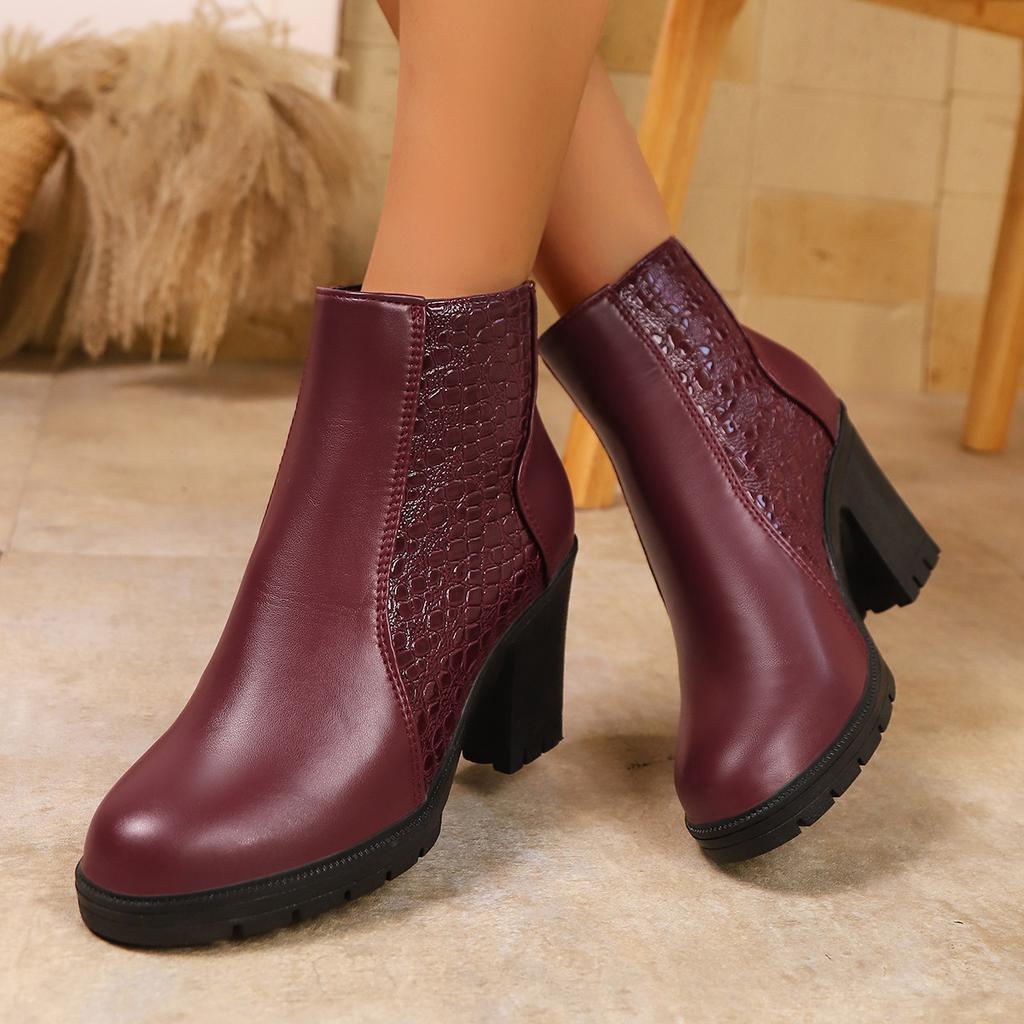 Fashion Women's New Ankle Boots 2025 Autumn Thick High-heeled Short Boots Back Zipper Splicing Plus Size Fashion Short Botines Mujer